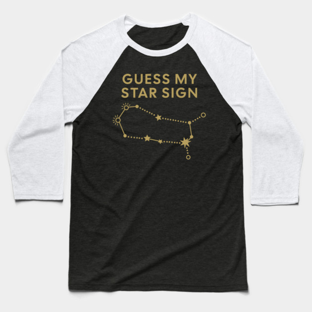 Guess My Star Sign – Gemini Zodiac, Astrology Constellation - Antique Gold Print Baseball T-Shirt by Designed By Marty