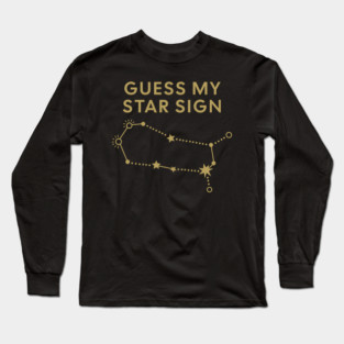 Guess My Star Sign – Gemini Zodiac, Astrology Constellation - Antique Gold Print Long Sleeve T-Shirt
