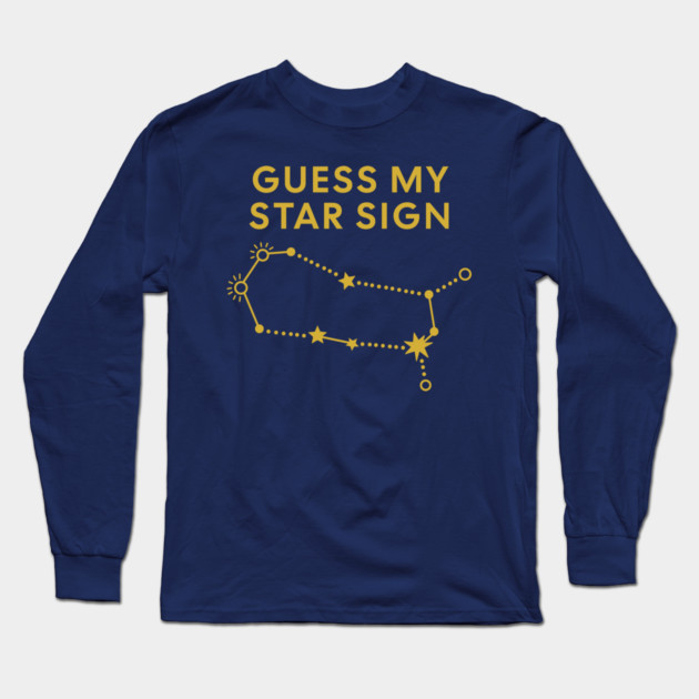 Guess My Star Sign – Gemini Zodiac, Astrology Constellation - Classic Gold Print Long Sleeve T-Shirt by Designed By Marty