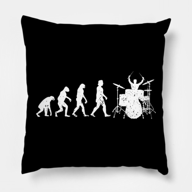 Drumming Evolution Funny Drummer Pillow by yangho