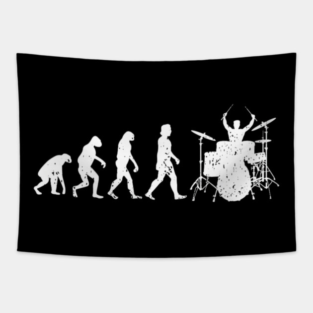 Drumming Evolution Funny Drummer Tapestry by yangho