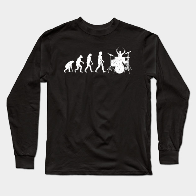 Drumming Evolution Funny Drummer Long Sleeve T-Shirt by yangho