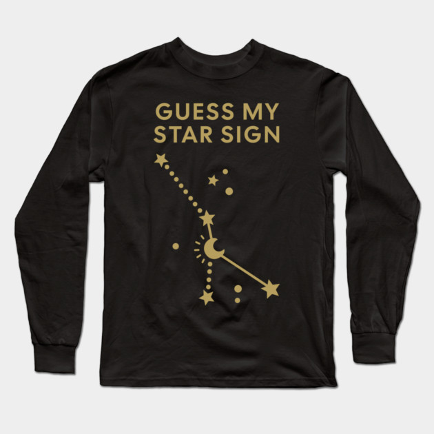 Guess My Star Sign – Cancer Zodiac, Astrology Constellation - Antique Gold Print Long Sleeve T-Shirt by Designed By Marty