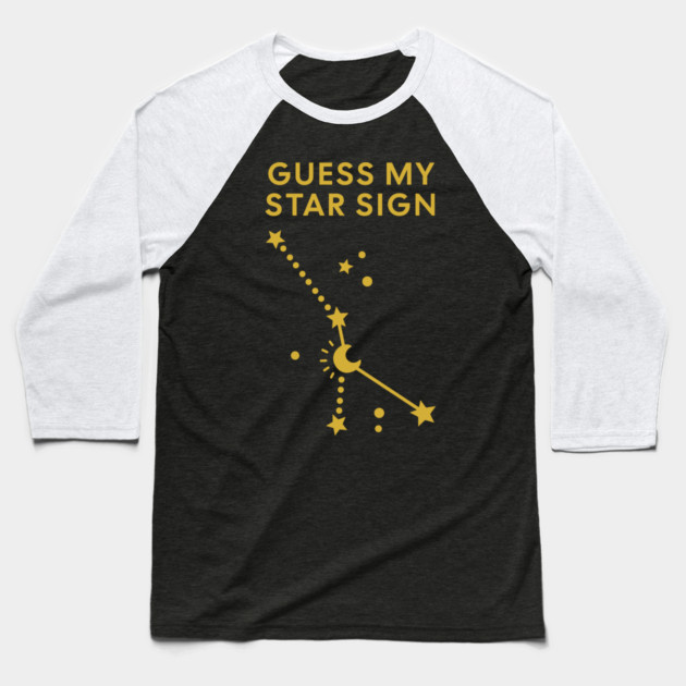 Guess My Star Sign – Cancer Zodiac, Astrology Constellation - Classic Gold Print Baseball T-Shirt by Designed By Marty
