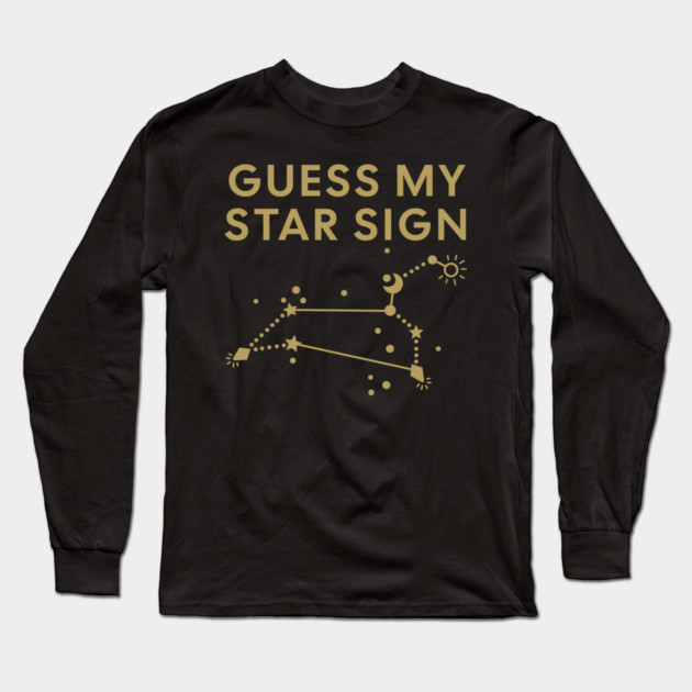 Guess My Star Sign – Leo Zodiac, Astrology Constellation - Antique Gold Print Long Sleeve T-Shirt by Designed By Marty