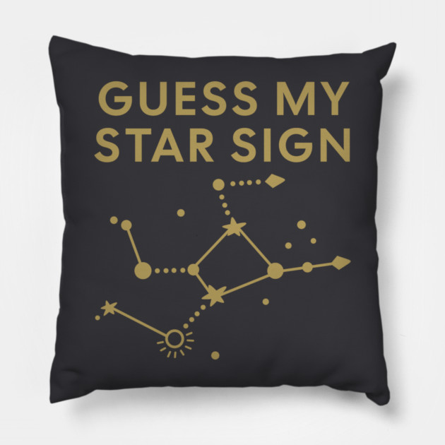 Guess My Star Sign – Virgo Zodiac, Astrology Constellation - Antique Gold Print Pillow by Designed By Marty