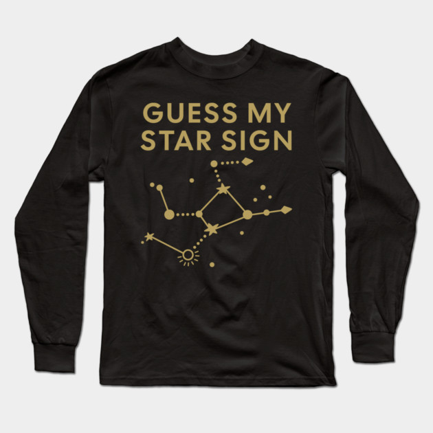 Guess My Star Sign – Virgo Zodiac, Astrology Constellation - Antique Gold Print Long Sleeve T-Shirt by Designed By Marty