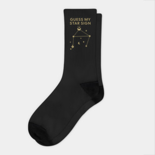 Guess My Star Sign – Libra Zodiac, Astrology Constellation - Antique Gold Print Socks