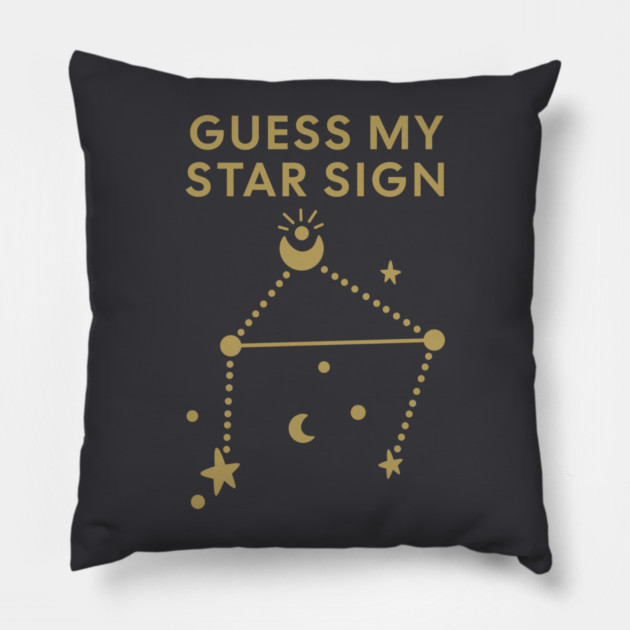 Guess My Star Sign – Libra Zodiac, Astrology Constellation - Antique Gold Print Pillow by Designed By Marty