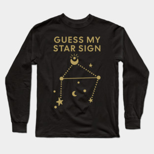 Guess My Star Sign – Libra Zodiac, Astrology Constellation - Antique Gold Print Long Sleeve T-Shirt