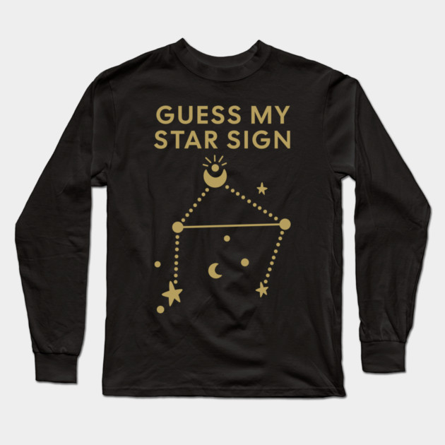 Guess My Star Sign – Libra Zodiac, Astrology Constellation - Antique Gold Print Long Sleeve T-Shirt by Designed By Marty