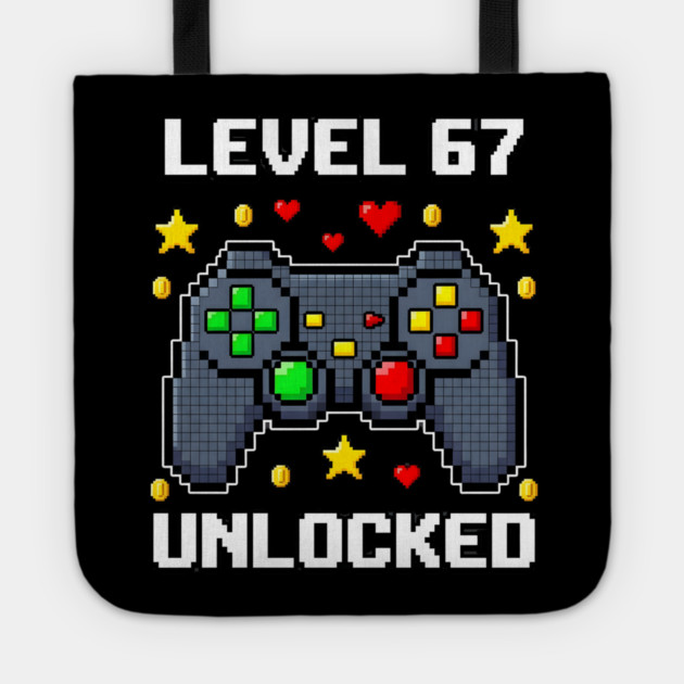 Level 67 Unlocked Pixel Controller Tote by Creatifly Graphic Tees