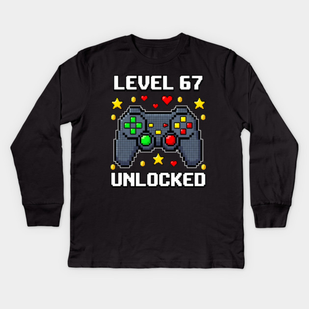 Level 67 Unlocked Pixel Controller Kids Long Sleeve T-Shirt by Creatifly Graphic Tees