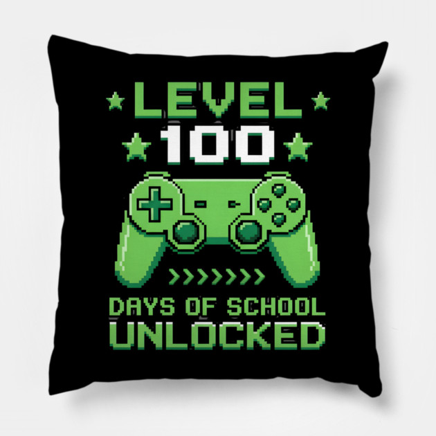 Level 100 Days of School Unlocked Pillow by Creatifly Graphic Tees
