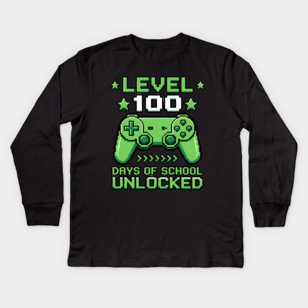 Level 100 Days of School Unlocked Kids Long Sleeve T-Shirt by Creatifly Graphic Tees