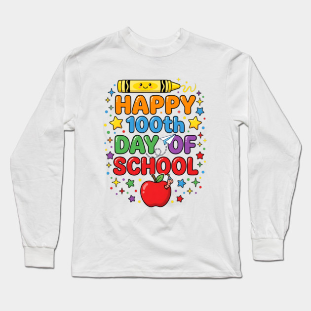 Happy 100th Day of School Celebration Long Sleeve T-Shirt by Creatifly Graphic Tees