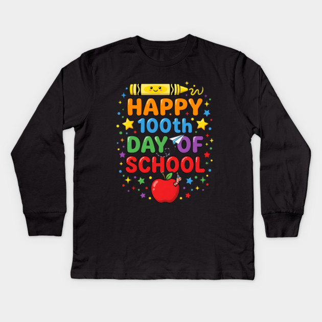 Happy 100th Day of School Celebration Kids Long Sleeve T-Shirt by Creatifly Graphic Tees