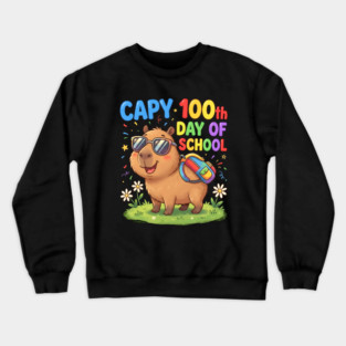 Capybara 100th Day of School Celebration Crewneck Sweatshirt