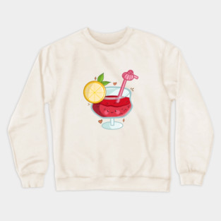 Happy Red Wine - Cute Kawaii Wine Glass Cartoon Crewneck Sweatshirt