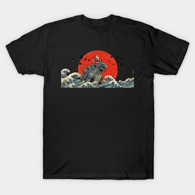 Santa Claus Riding Godzilla Christmas Kaiju T-Shirt by ArtistTee ⭐⭐⭐⭐⭐