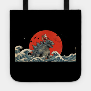 Santa Claus Riding Godzilla Christmas Kaiju Tote