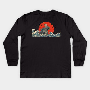 Santa Claus Riding Godzilla Christmas Kaiju Kids Long Sleeve T-Shirt
