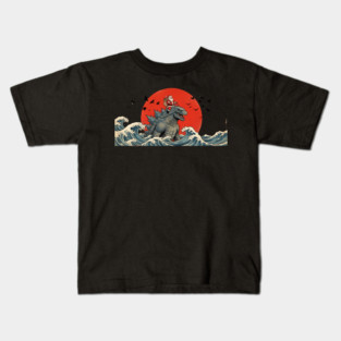 Santa Claus Riding Godzilla Christmas Kaiju Kids T-Shirt