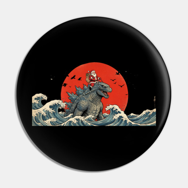 Santa Claus Riding Godzilla Christmas Kaiju Pin by ArtistTee ⭐⭐⭐⭐⭐