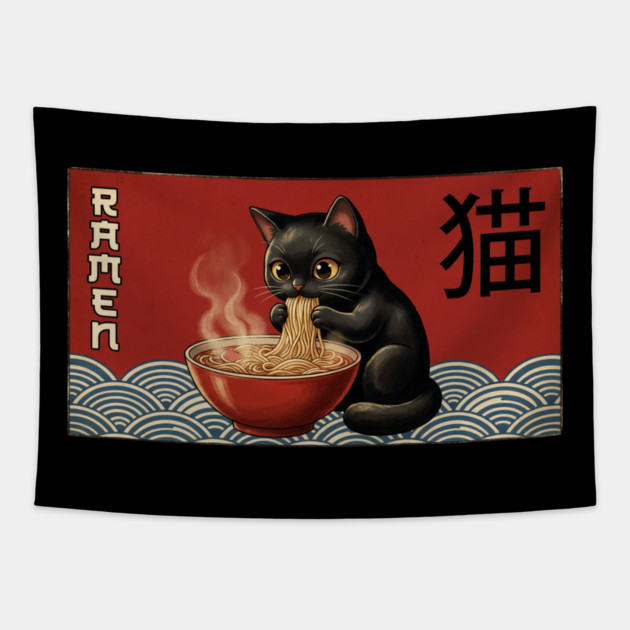 Ramen Cat Japanese Food Lover Tapestry by ArtistTee ⭐⭐⭐⭐⭐