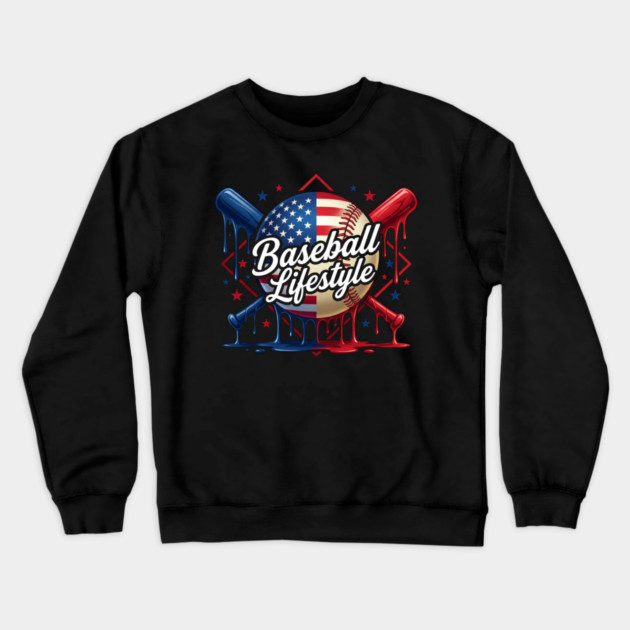 Baseball Lifestyle Patriotic Baseball Fan Crewneck Sweatshirt by ArtistTee ⭐⭐⭐⭐⭐