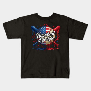 Baseball Lifestyle Patriotic Baseball Fan Kids T-Shirt