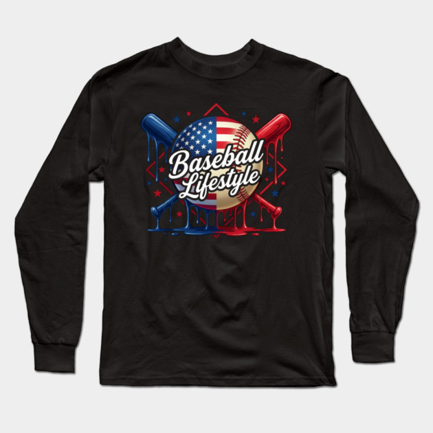 Baseball Lifestyle Patriotic Baseball Fan Long Sleeve T-Shirt by ArtistTee ⭐⭐⭐⭐⭐