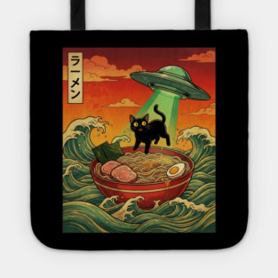 Ramen Cat Alien Abduction Funny Cat Foodie Tote