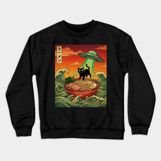 Ramen Cat Alien Abduction Funny Cat Foodie Crewneck Sweatshirt by ArtistTee ⭐⭐⭐⭐⭐