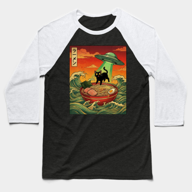 Ramen Cat Alien Abduction Funny Cat Foodie Baseball T-Shirt by ArtistTee ⭐⭐⭐⭐⭐