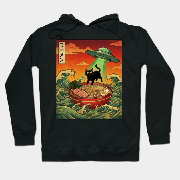 Ramen Cat Alien Abduction Funny Cat Foodie Hoodie by ArtistTee ⭐⭐⭐⭐⭐