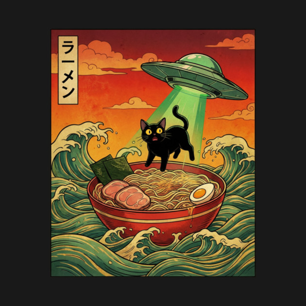 Ramen Cat Alien Abduction Funny Cat Foodie by ArtistTee ⭐⭐⭐⭐⭐
