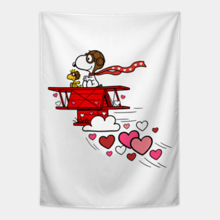 Snoopy & Woodstock Flying Ace Valentine Love Tapestry