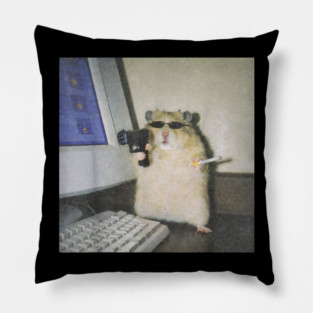 Cyber Hamster Meme Cringe Funny Animal Vintage Graphic Pillow