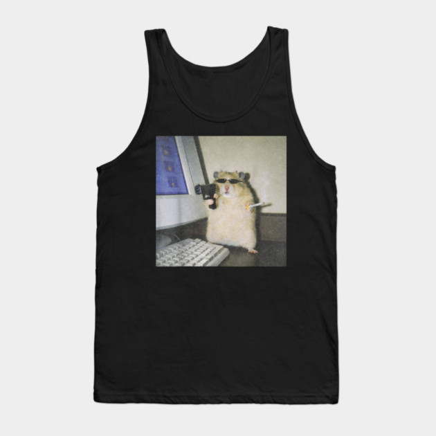 Cyber Hamster Meme Cringe Funny Animal Vintage Graphic Tank Top by Donald's Store 2