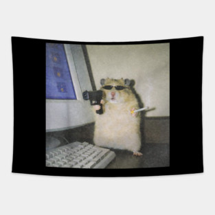 Cyber Hamster Meme Cringe Funny Animal Vintage Graphic Tapestry