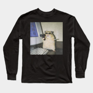 Cyber Hamster Meme Cringe Funny Animal Vintage Graphic Long Sleeve T-Shirt