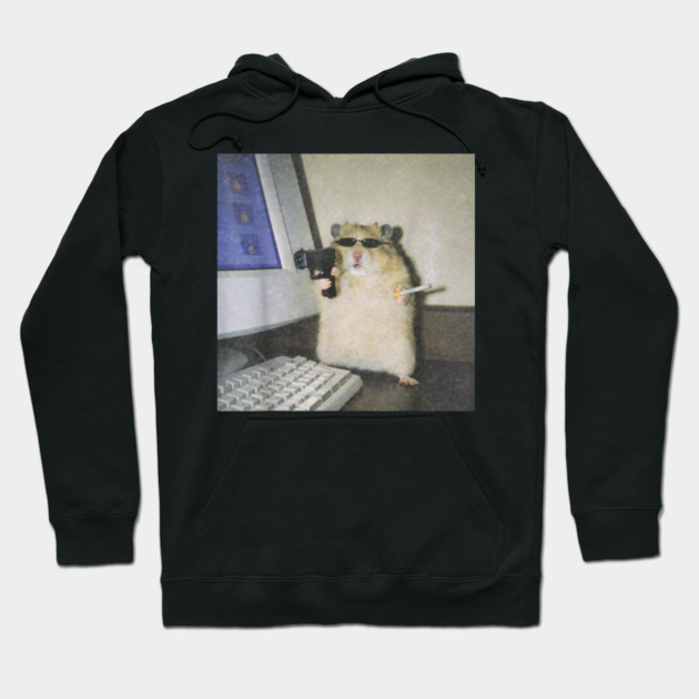 Cyber Hamster Meme Cringe Funny Animal Vintage Graphic Hoodie by Donald's Store 2