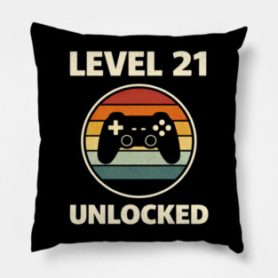 Level 21 Unlocked Funny Video Gamer 21st Birthday Pillow