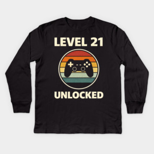 Level 21 Unlocked Funny Video Gamer 21st Birthday Kids Long Sleeve T-Shirt