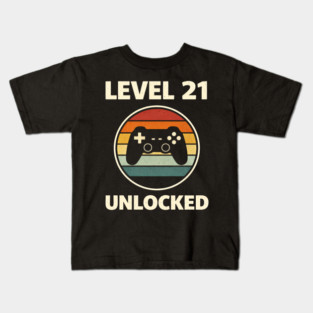 Level 21 Unlocked Funny Video Gamer 21st Birthday Kids T-Shirt