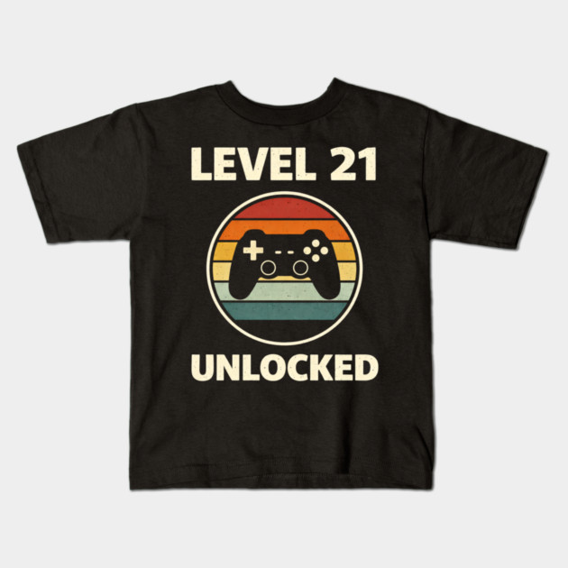 Level 21 Unlocked Funny Video Gamer 21st Birthday Kids T-Shirt by shirtlux