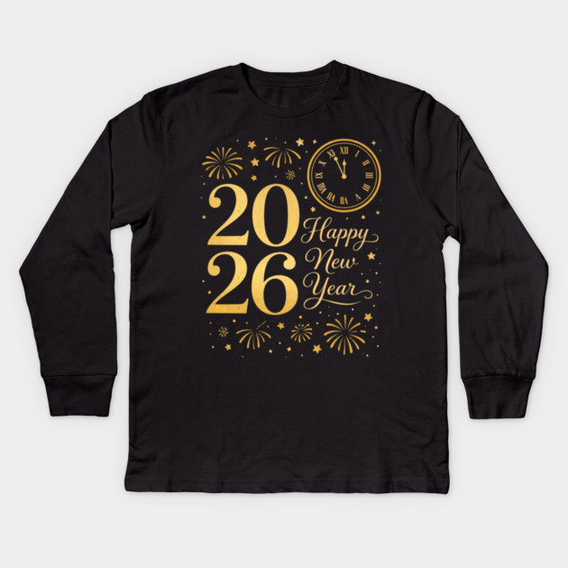 Happy New Year Party 2026 Family Matching Crew Celebration Kids Long Sleeve T-Shirt by shirtlux