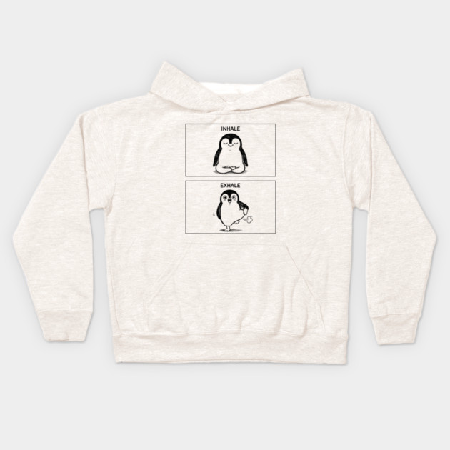 Inhale Exhale (Penguin) Kids Hoodie by CreativeSage