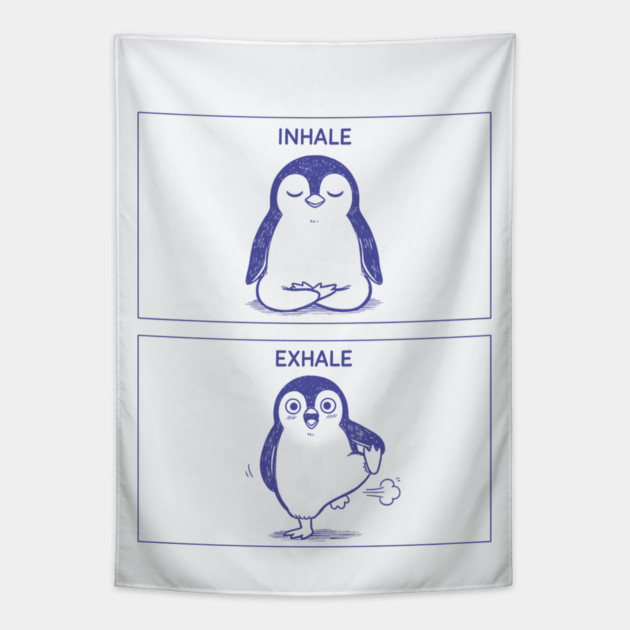 Inhale Exhale (Penguin) Tapestry by CreativeSage